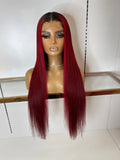 Raw virgin Red on intense red with roots
