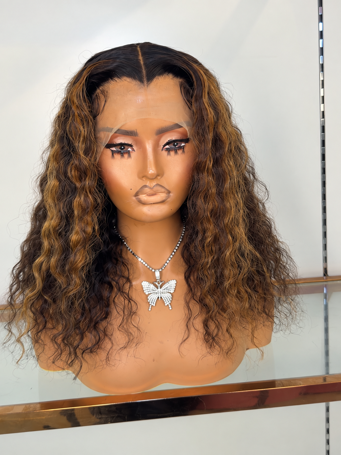Custom Highlight deep wave wig, front view